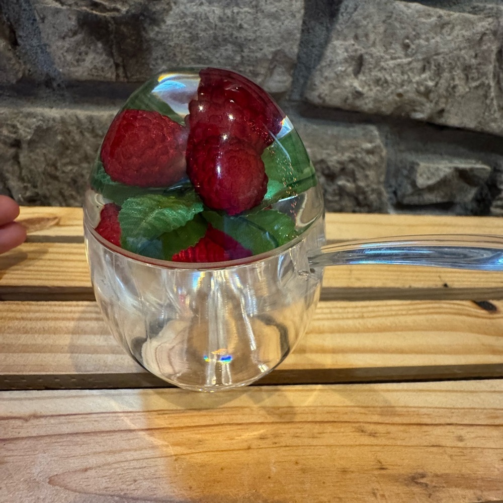 VTG RETRO JAM POT RASPBERRIES JAR ACRYLIC LUCITE STOKES PERSPEX